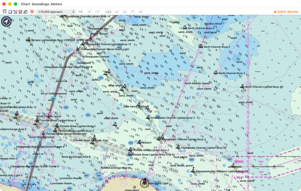 chart window with the on-chart controls hidden, only the compass-arrow button showing