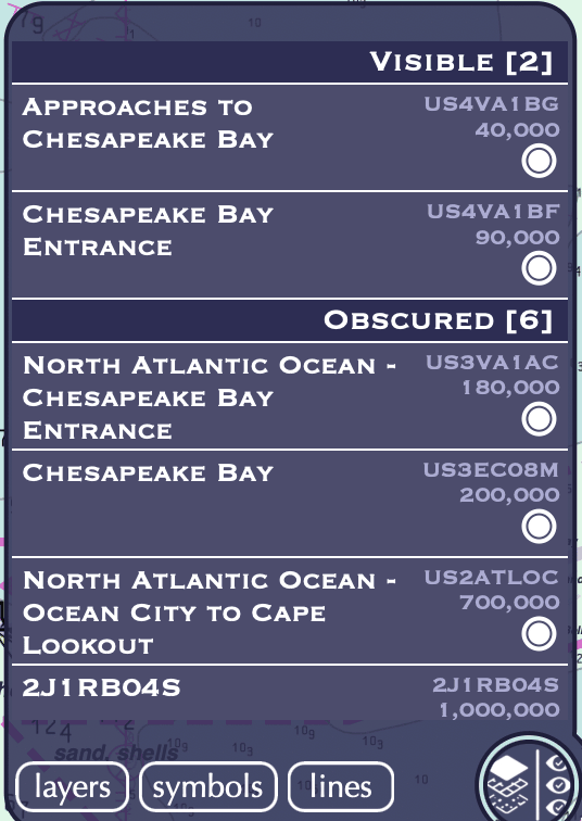 bottom-right panel on the layers page, with Visible, Obscured and Miniscule groups