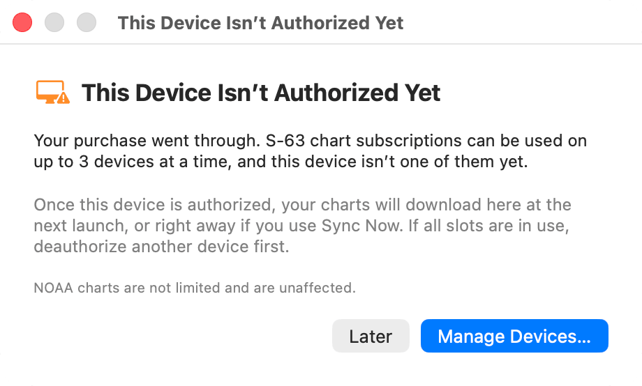 "This Device Isn’t Authorized Yet" notice after a purchase