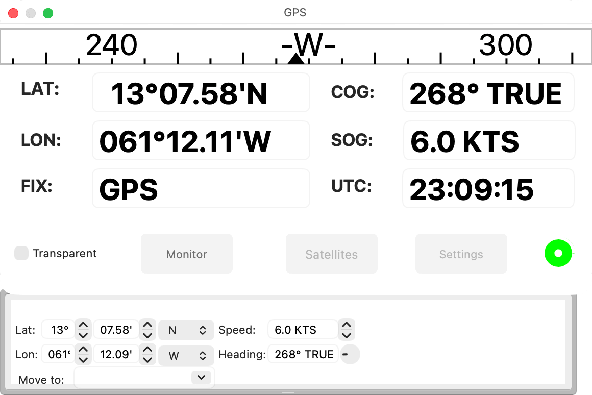 GPS window with the Simulate drawer open