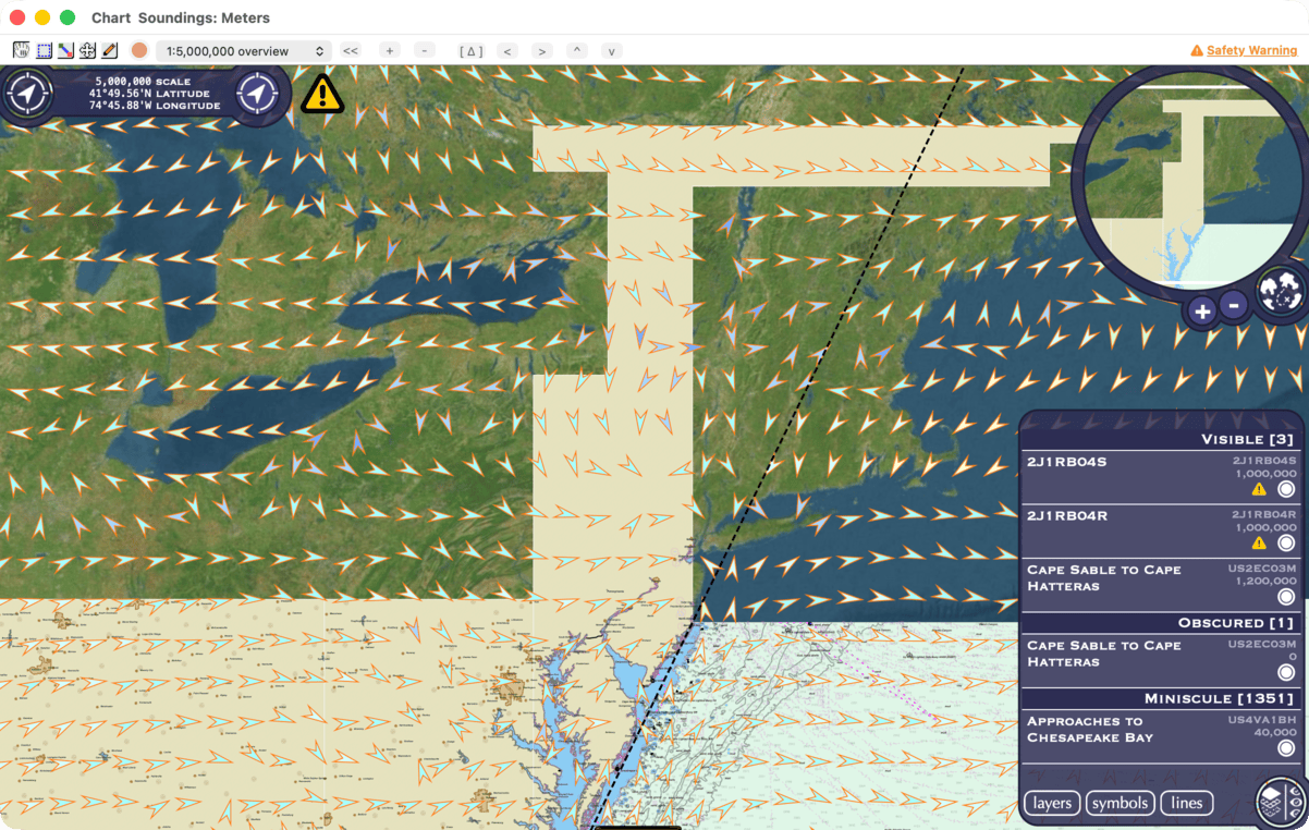chart with Beaufort wind arrows from a GRIB file