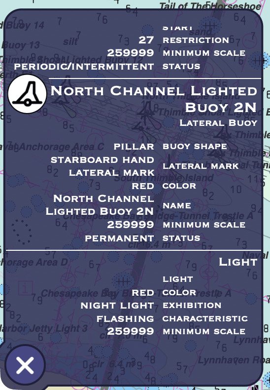 object details panel for a lateral buoy with its light