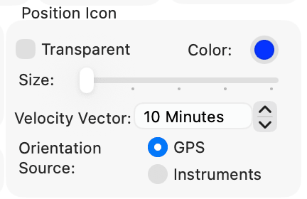 Settings window, Position Icon group