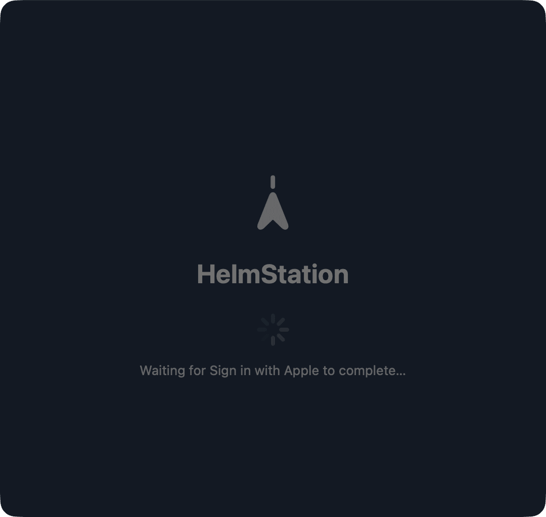 HelmStation sign-in window waiting for Sign in with Apple