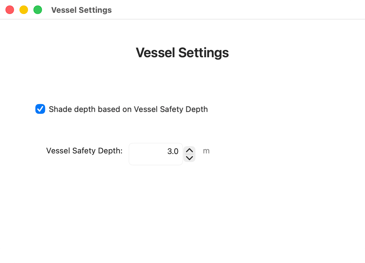 Vessel Settings window, shading on