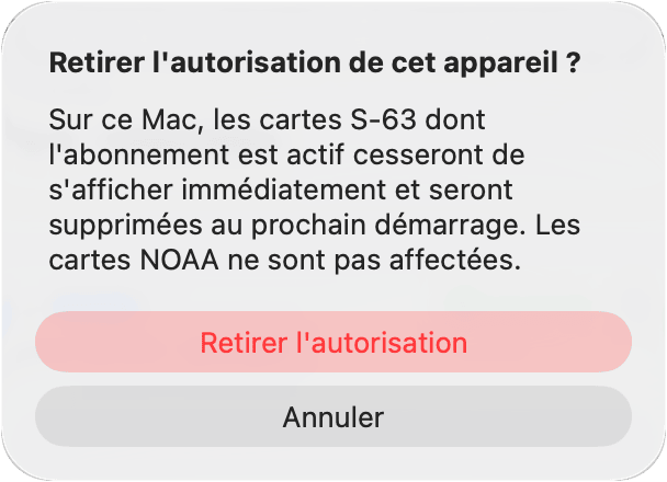 Confirmation « Retirer l'autorisation de cet appareil ? » pour Ce Mac