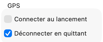 Fenêtre Réglages, groupe GPS