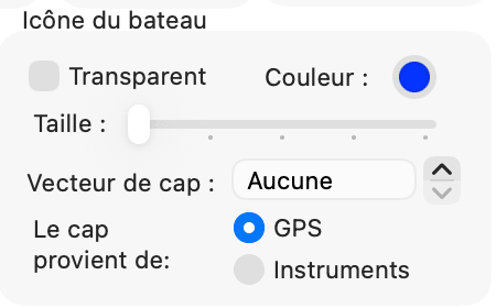 Fenêtre Réglages, groupe Icône du bateau