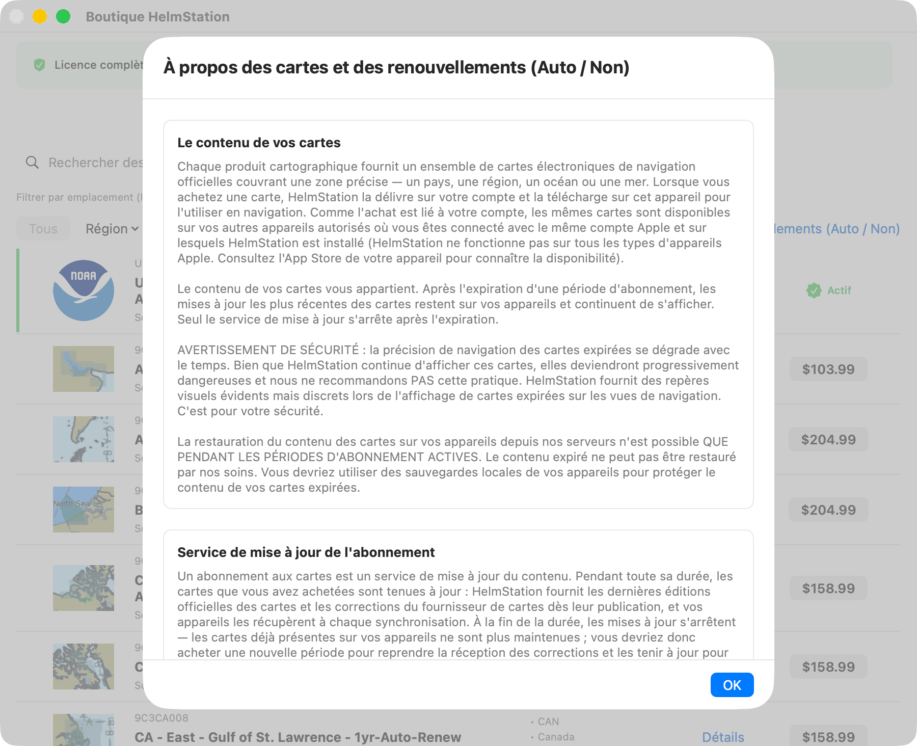 Feuille À propos des cartes et des renouvellements