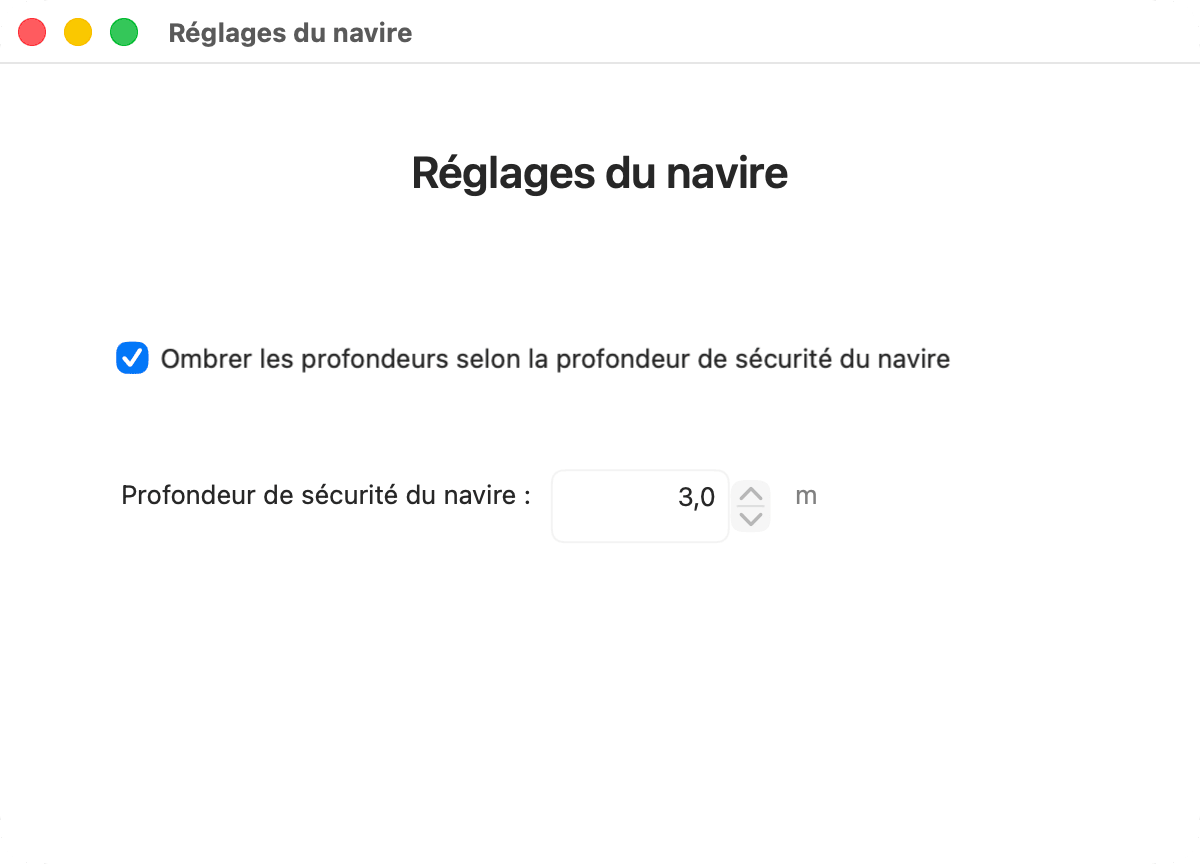 fenêtre Réglages du navire, ombrage activé